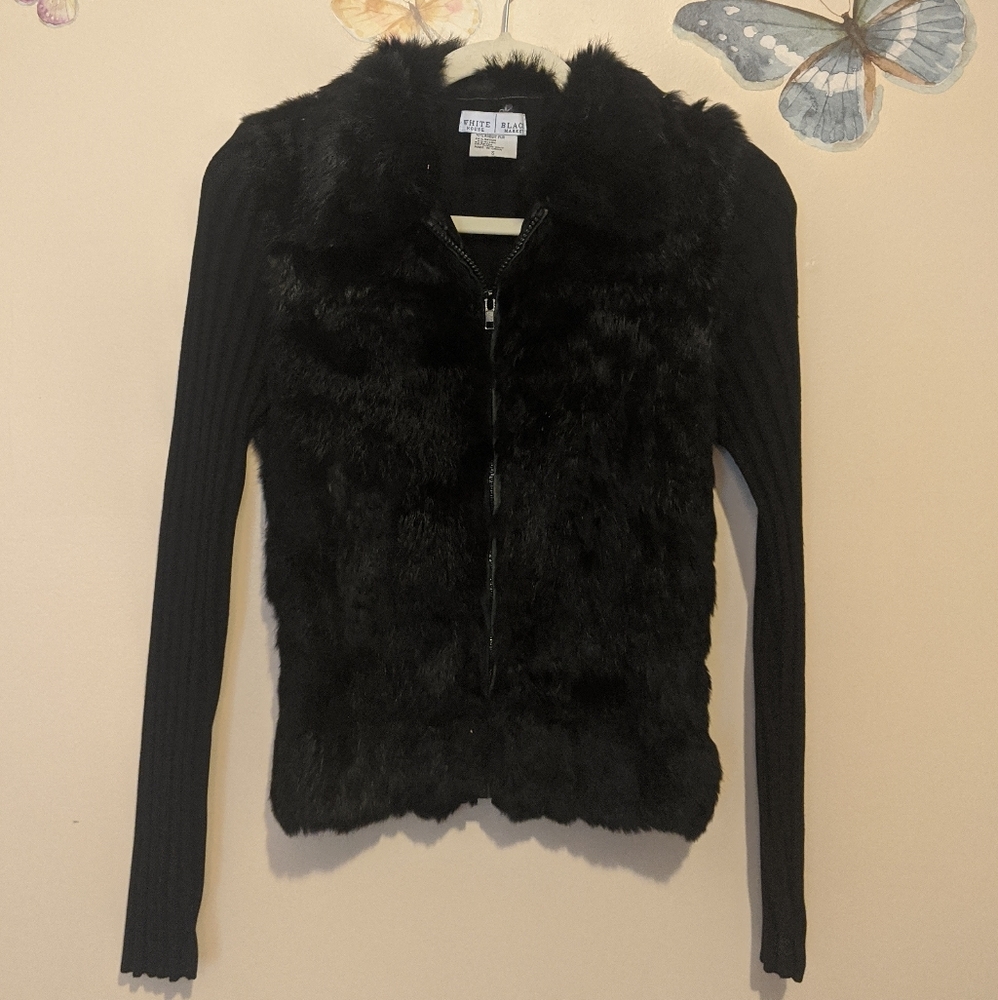 White House Black Market Genuine Rabbit Fur Jacket